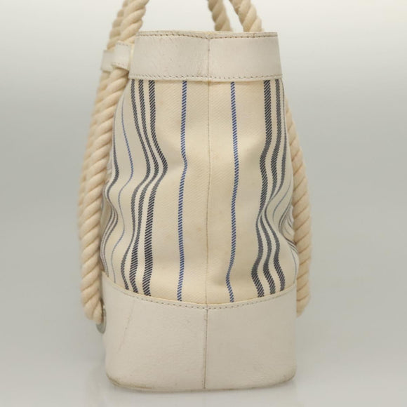 BURBERRY Hand Bag Canvas Leather Ivory Silver Auth 132943