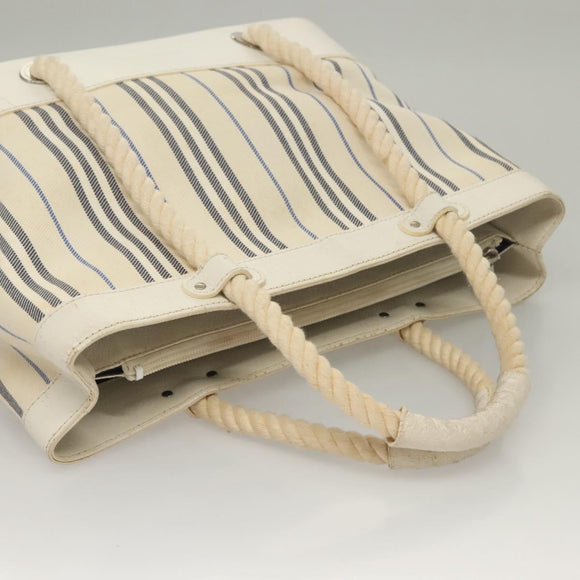 BURBERRY Hand Bag Canvas Leather Ivory Silver Auth 132943