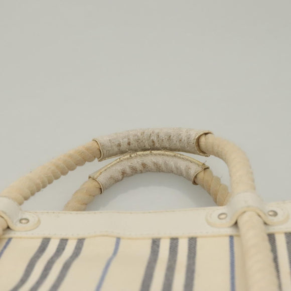 BURBERRY Hand Bag Canvas Leather Ivory Silver Auth 132943