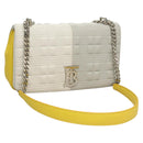 BURBERRY Chain Roller Shoulder Bag Leather White Silver Auth 132944-1