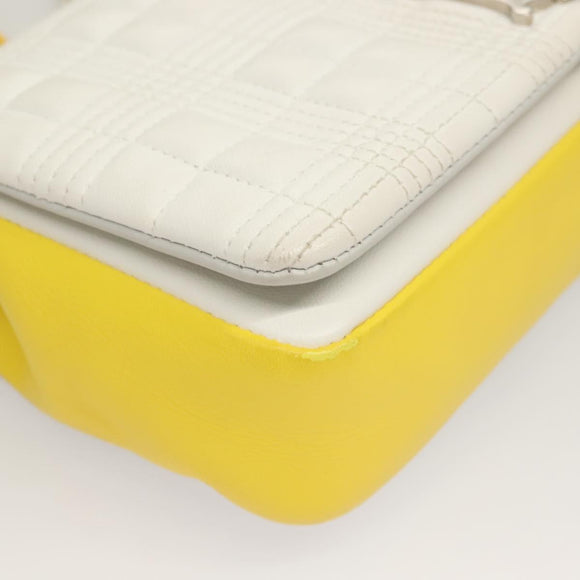 BURBERRY Chain Roller Shoulder Bag Leather White Silver Auth 132944