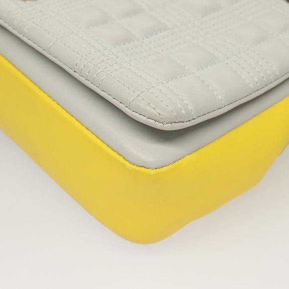 BURBERRY Chain Roller Shoulder Bag Leather White Silver Auth 132944