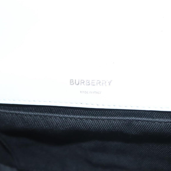 BURBERRY Chain Roller Shoulder Bag Leather White Silver Auth 132944