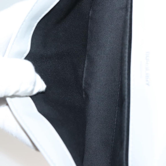 BURBERRY Chain Roller Shoulder Bag Leather White Silver Auth 132944