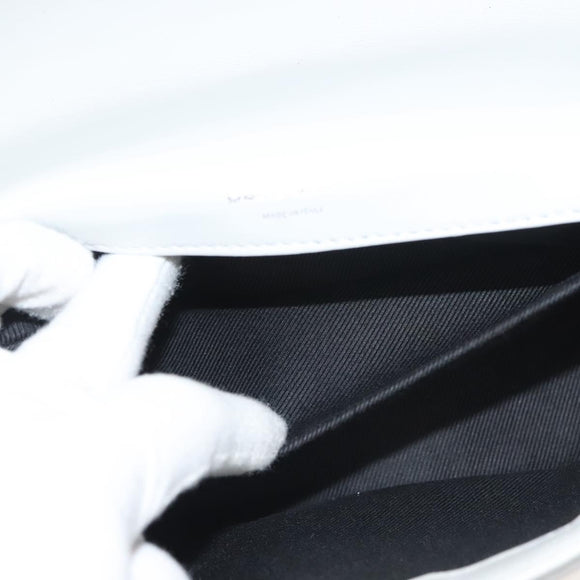 BURBERRY Chain Roller Shoulder Bag Leather White Silver Auth 132944