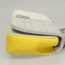 BURBERRY Chain Roller Shoulder Bag Leather White Silver Auth 132944-4