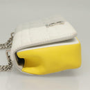 BURBERRY Chain Roller Shoulder Bag Leather White Silver Auth 132944-5