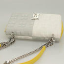 BURBERRY Chain Roller Shoulder Bag Leather White Silver Auth 132944-6
