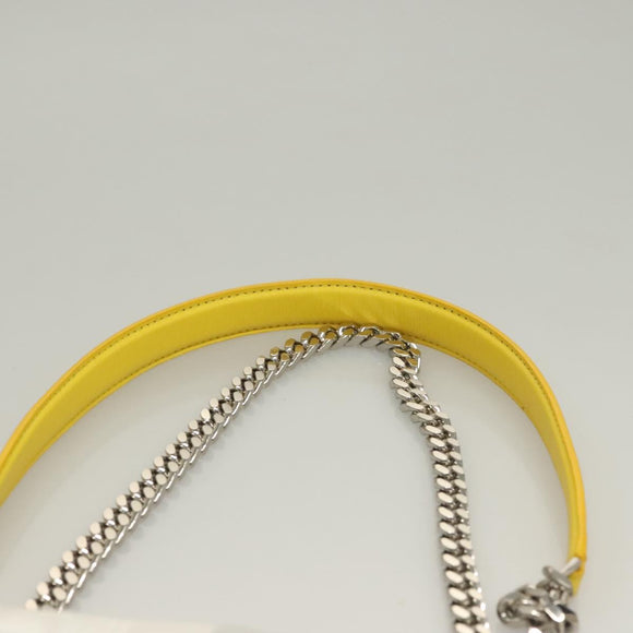 BURBERRY Chain Roller Shoulder Bag Leather White Silver Auth 132944