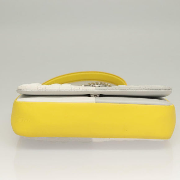 BURBERRY Chain Roller Shoulder Bag Leather White Silver Auth 132944