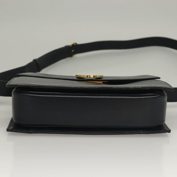 CELINE Shoulder Bag Leather Navy Gold Auth 132947