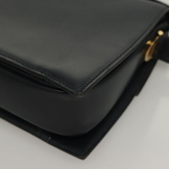 CELINE Shoulder Bag Leather Navy Gold Auth 132947