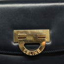CELINE Shoulder Bag Leather Navy Gold Auth 132947-18