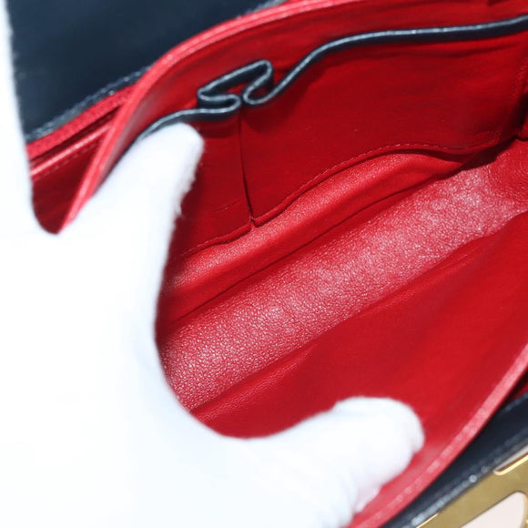 CELINE Shoulder Bag Leather Navy Gold Auth 132947