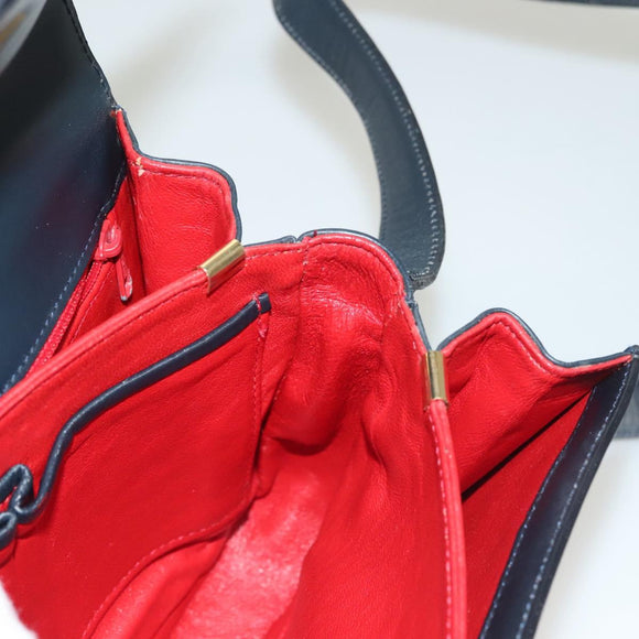 CELINE Shoulder Bag Leather Navy Gold Auth 132947