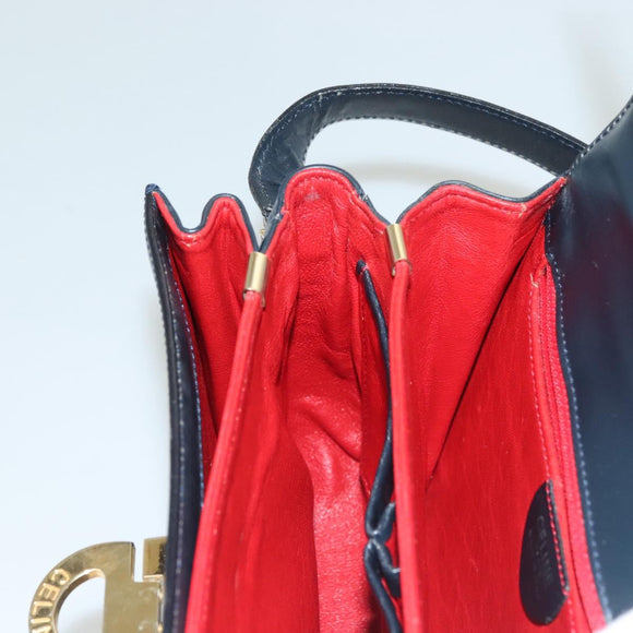 CELINE Shoulder Bag Leather Navy Gold Auth 132947