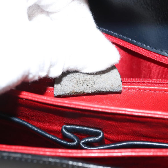 CELINE Shoulder Bag Leather Navy Gold Auth 132947