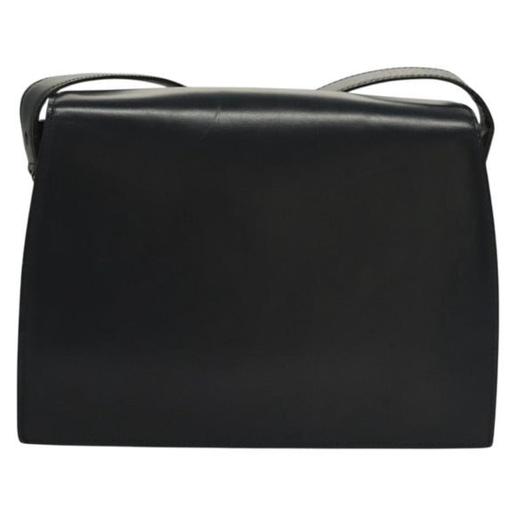 CELINE Shoulder Bag Leather Navy Gold Auth 132947