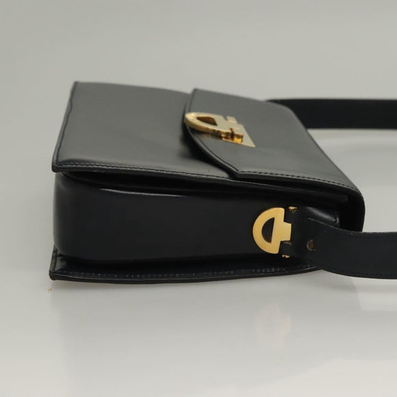 CELINE Shoulder Bag Leather Navy Gold Auth 132947