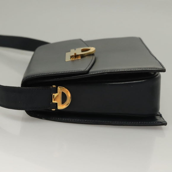 CELINE Shoulder Bag Leather Navy Gold Auth 132947