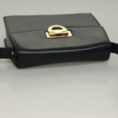 CELINE Shoulder Bag Leather Navy Gold Auth 132947-6