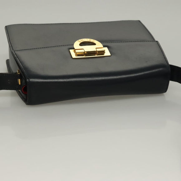 CELINE Shoulder Bag Leather Navy Gold Auth 132947