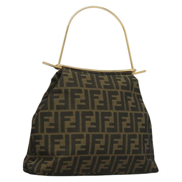 FENDI Zucca Canvas Metal Hand Bag Black Brown gold Auth 132951