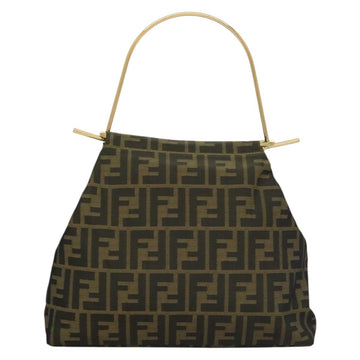 FENDI Zucca Canvas Metal Hand Bag Black Brown gold Auth 132951 - 0