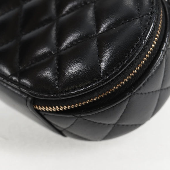 CHANEL Matelasse Pouch Lamb Skin Black Gold CC Auth 132970M