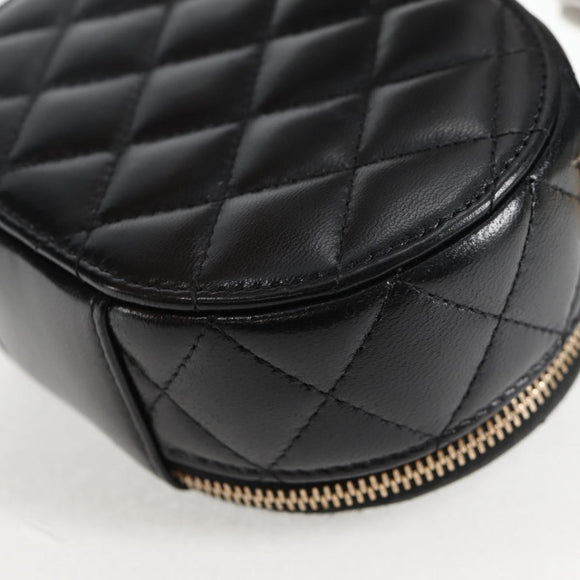 CHANEL Matelasse Pouch Lamb Skin Black Gold CC Auth 132970M
