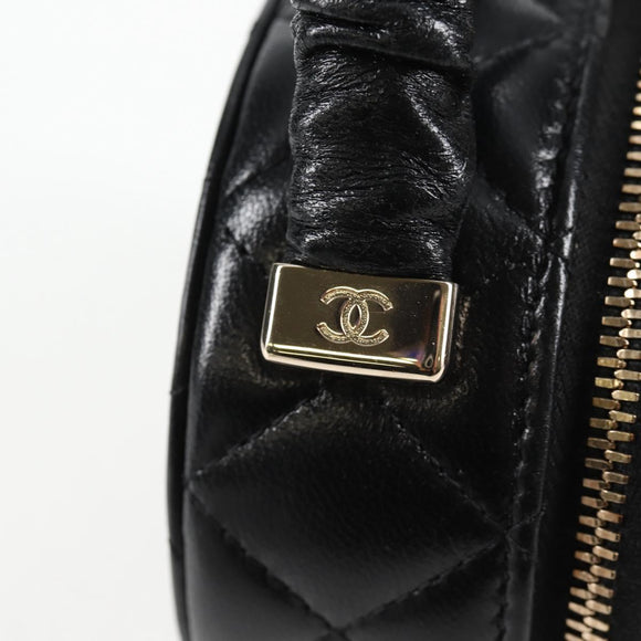 CHANEL Matelasse Pouch Lamb Skin Black Gold CC Auth 132970M