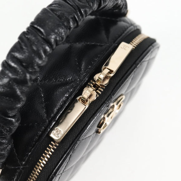 CHANEL Matelasse Pouch Lamb Skin Black Gold CC Auth 132970M