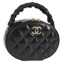 CHANEL Matelasse Pouch Lamb Skin Black Gold CC Auth 132970M-1