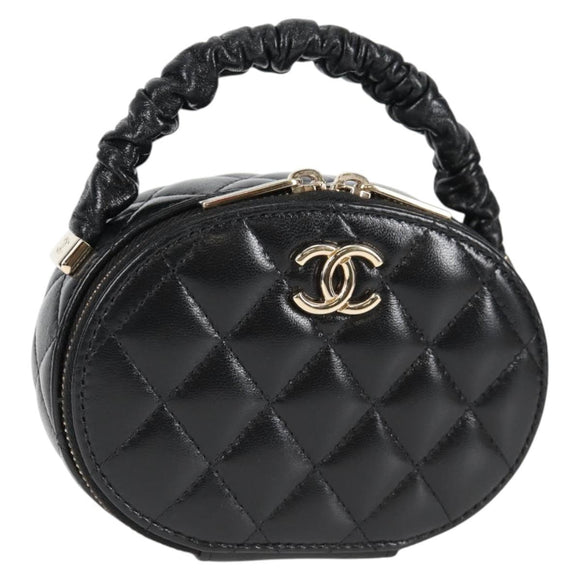 CHANEL Matelasse Pouch Lamb Skin Black Gold CC Auth 132970M