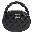 CHANEL Matelasse Pouch Lamb Skin Black Gold CC Auth 132970M-13