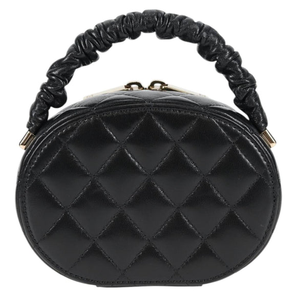 CHANEL Matelasse Pouch Lamb Skin Black Gold CC Auth 132970M