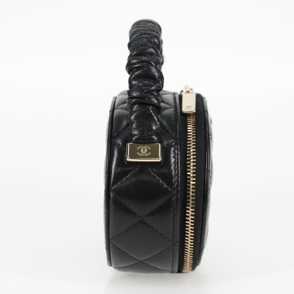 CHANEL Matelasse Pouch Lamb Skin Black Gold CC Auth 132970M