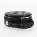 CHANEL Matelasse Pouch Lamb Skin Black Gold CC Auth 132970M-6
