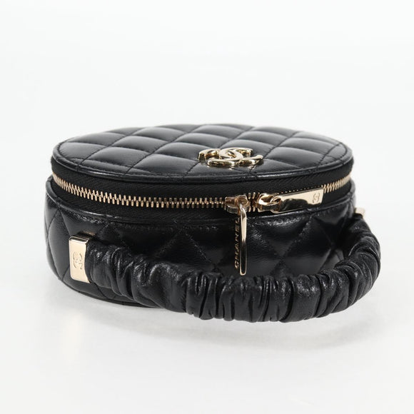 CHANEL Matelasse Pouch Lamb Skin Black Gold CC Auth 132970M