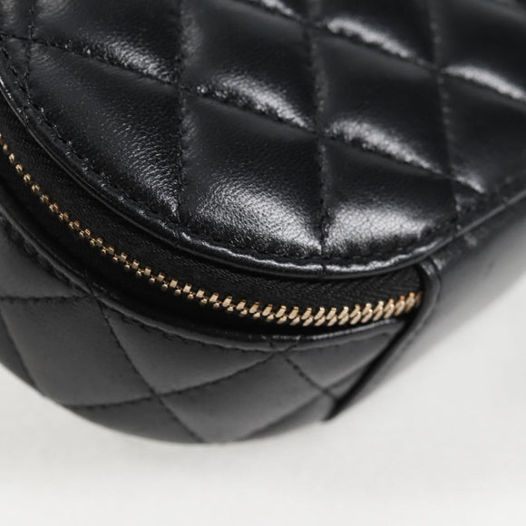 CHANEL Matelasse Pouch Lamb Skin Black Gold CC Auth 132970M