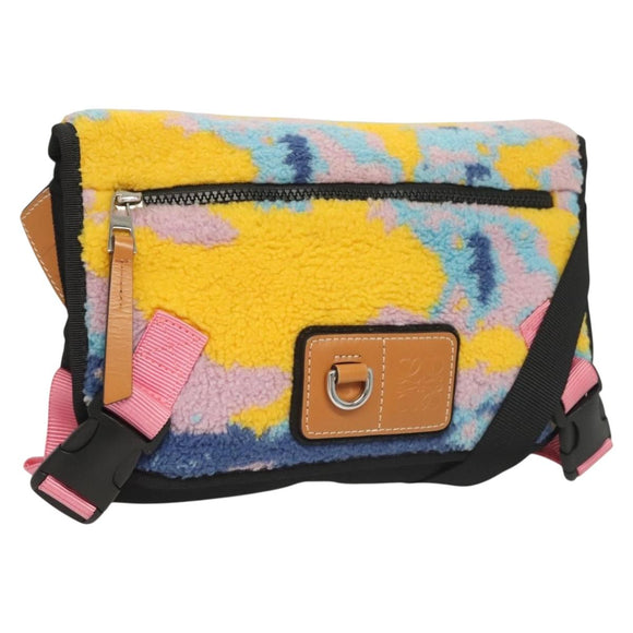 LOEWE Anagram Small Messenger Shoulder Bag Wool Black Silver Auth 132972M