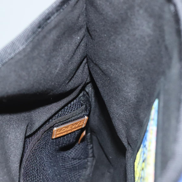 LOEWE Anagram Small Messenger Shoulder Bag Wool Black Silver Auth 132972M