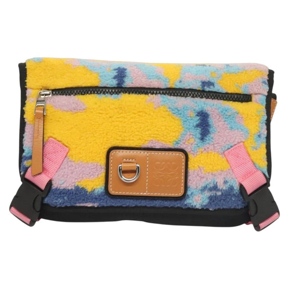 LOEWE Anagram Small Messenger Shoulder Bag Wool Black Silver Auth 132972M