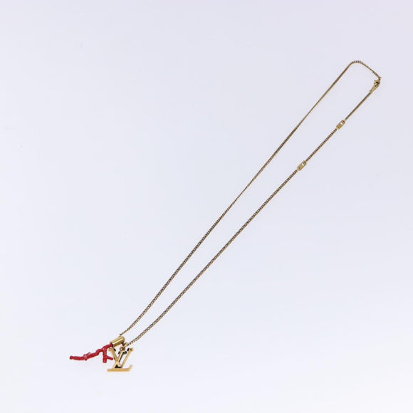 LOUIS VUITTON LVprinted Initials Coral Necklace Metal Gold M68903 Auth 132987M
