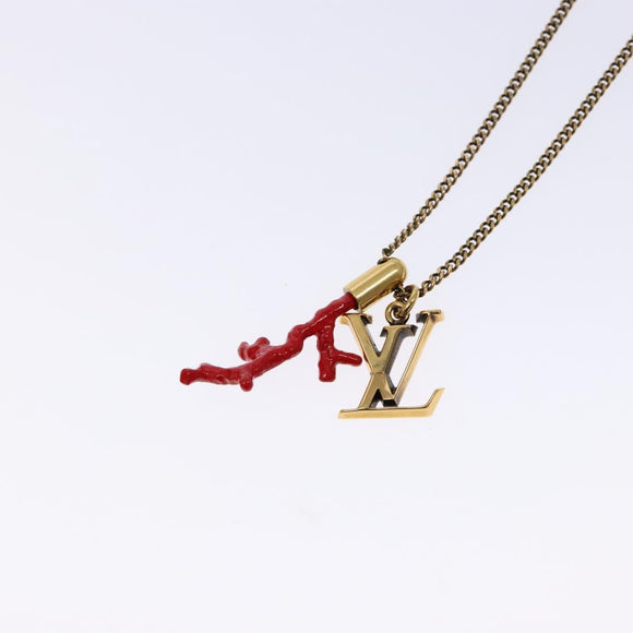 LOUIS VUITTON LVprinted Initials Coral Necklace Metal Gold M68903 Auth 132987M
