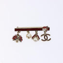 CHANEL Icon Ladybug Brooch Metal Gold Red CC Auth 132988V-2