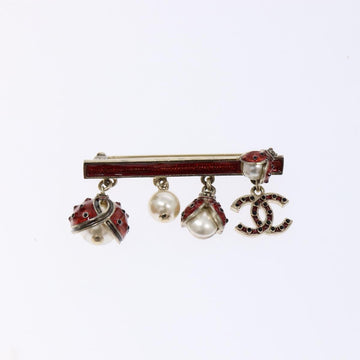 CHANEL Icon Ladybug Brooch Metal Gold Red CC Auth 132988V - 0