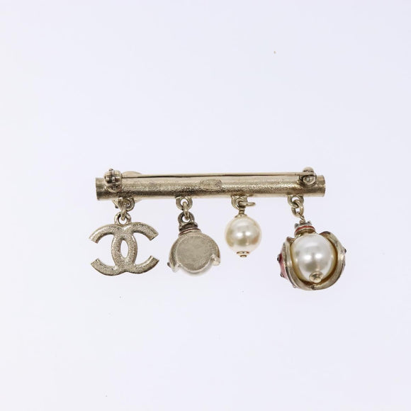 CHANEL Icon Ladybug Brooch Metal Gold Red CC Auth 132988V