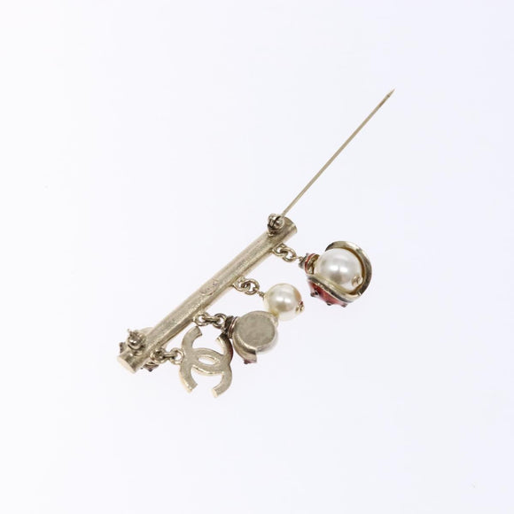 CHANEL Icon Ladybug Brooch Metal Gold Red CC Auth 132988V