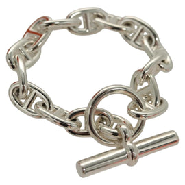 HERMES Chene Dunkle MM Bracelet Ag925 14 Links Silver Auth 132989SM
